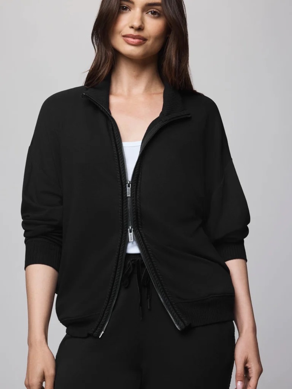 Splendid - Black Supersoft Trim Zip Up Sweater